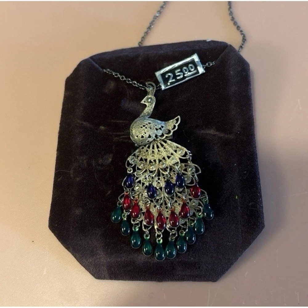 Vintage Gold Tone Peacock Necklace Or Brooch Pin